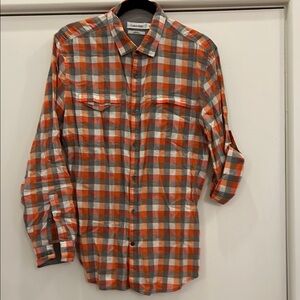 Calvin Klein Orange and Gray Casual Button Down Shirt